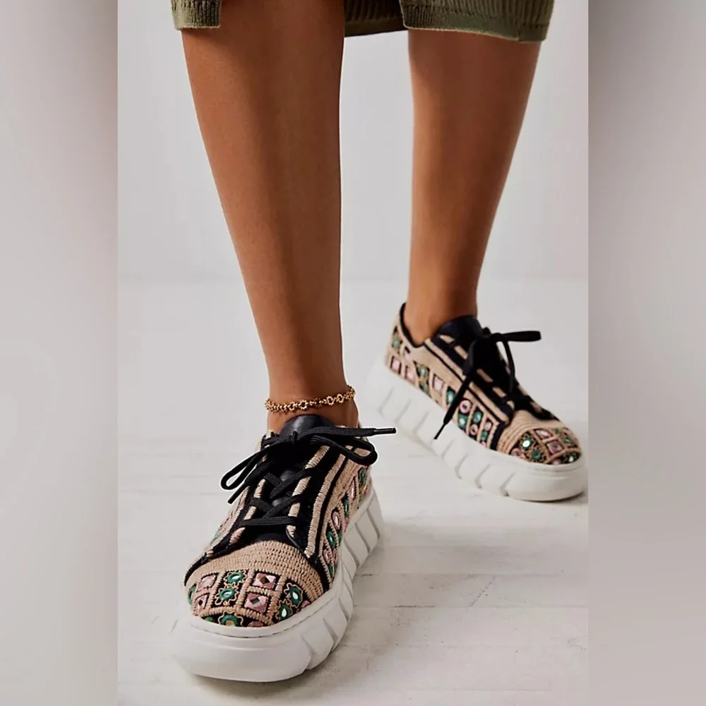 NWOT Free People “Catch Me If You Can” Crochet Platform Sneakers